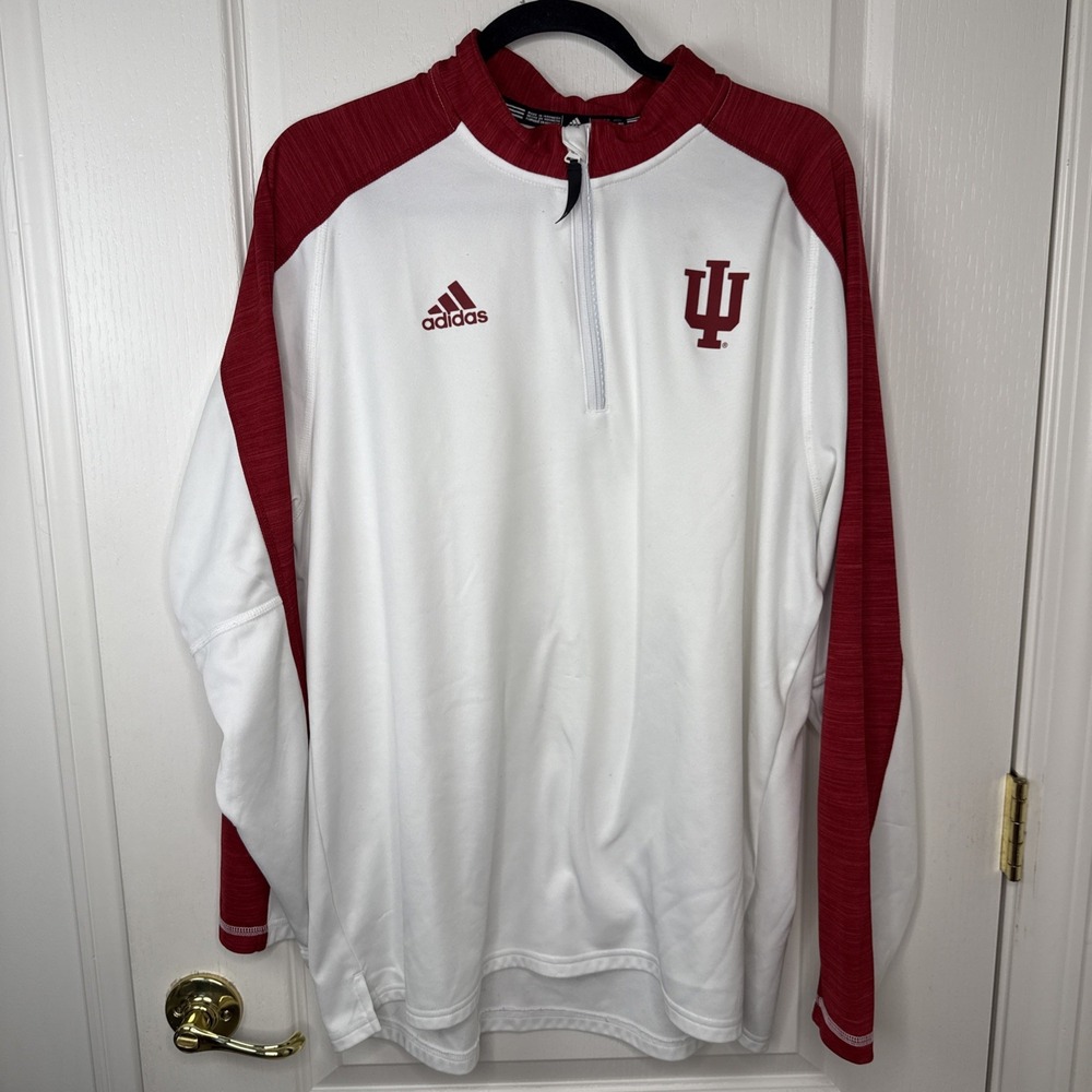 Adidas Indiana Hoosiers 1/4 Zip Pullover Mens XL White Crimson Big Ten Gameday